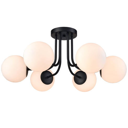 6-light Modern Globe Black Semi Flush Mount Ceiling Light Fixture for Bedroom